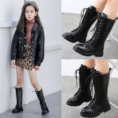 儿童单靴女童靴子2023新款韩版英伦风长靴中大童高筒靴小女孩皮靴