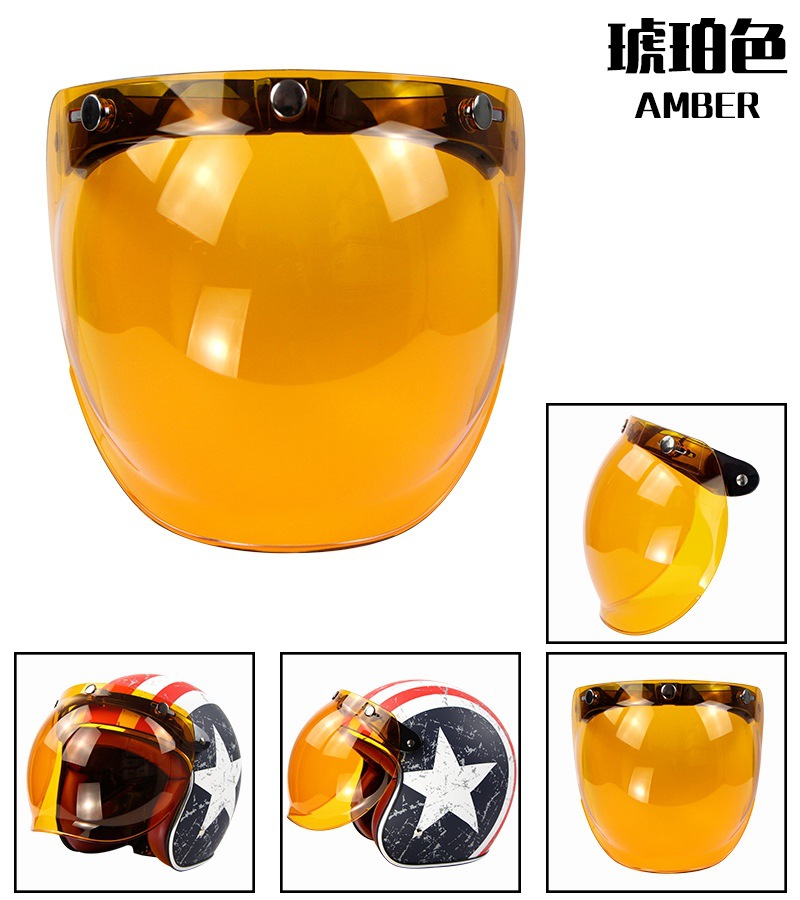 Motorcycle Helmet Lens Retro Half Helmet Bubble Mirror Three-Button Windproof Lens with Bracket 3/4 Helmet Goggles
