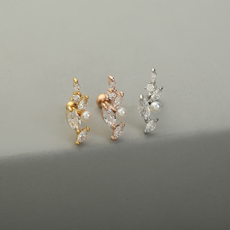 Fashion Solid Color Copper Ear Studs Inlay Zircon Copper Earrings 1 Piece