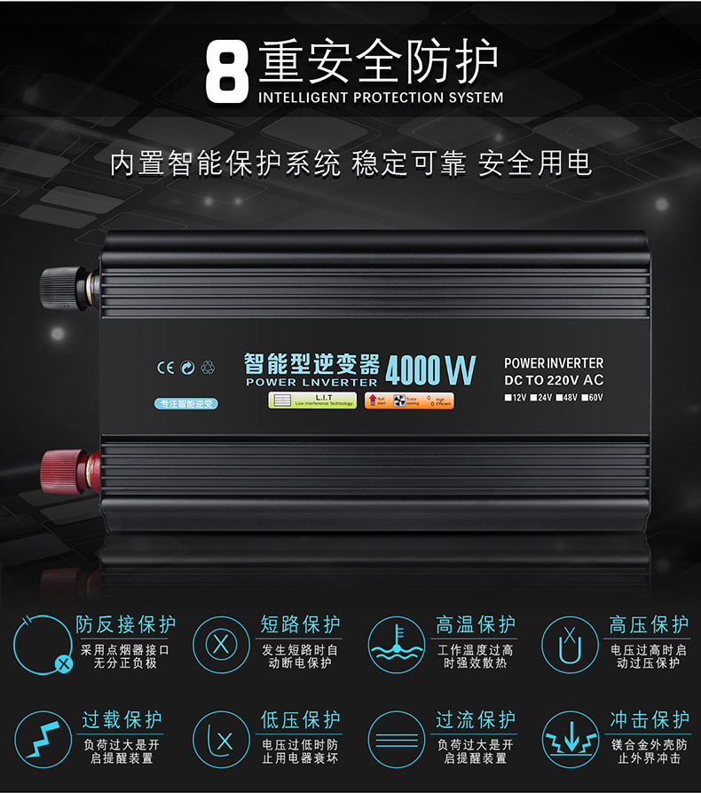 小能人货车逆变器车载家用逆变器12V转220V1200W双数显转换器逆变详情7