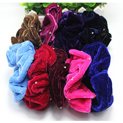 金絲絨發圈 四面彈絨布鑲鑽布圈 十顆鑽大腸頭繩義烏頭飾廠家批發