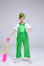 男女孩绿色背带裤服装小荷风采儿童舞蹈服种梦想演出服植树草道具