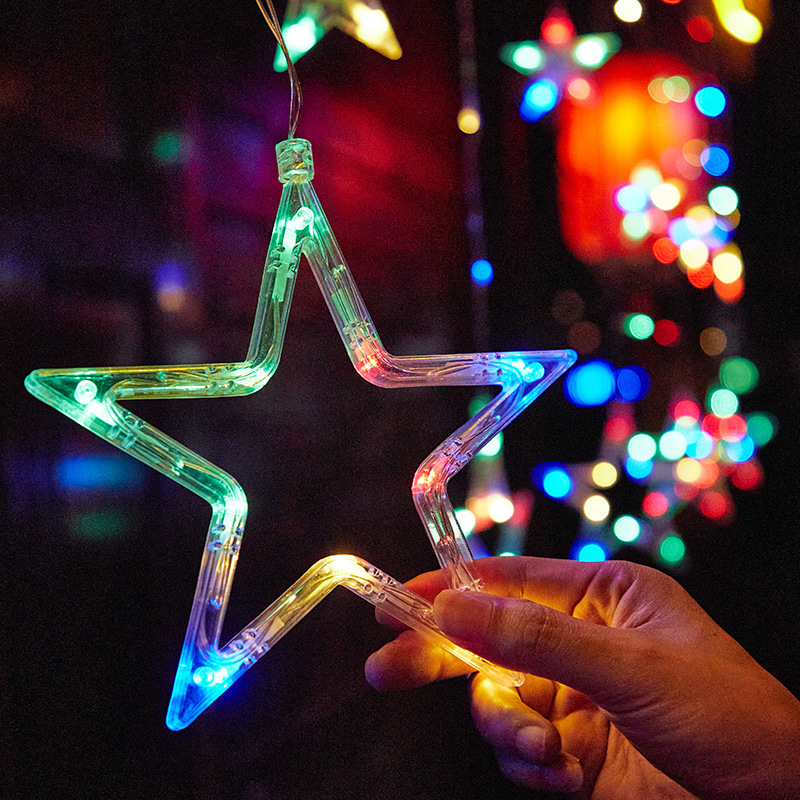 Cortina Solar de estrella y luna, cadena de luces led para exteriores, linterna de estrellas, luz decorativa para jardín, vacaciones de Navidad, superbrillante