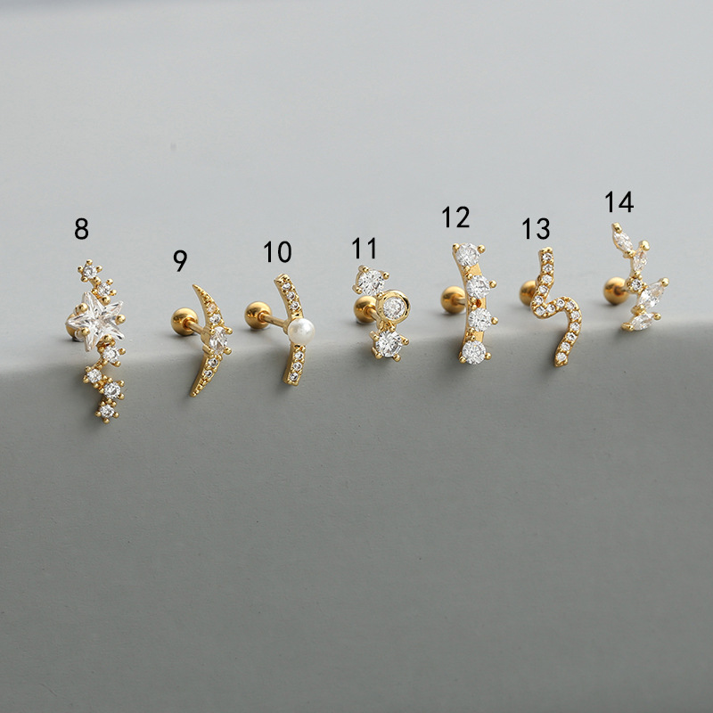 Fashion Solid Color Copper Ear Studs Inlay Pearl Zircon Copper Earrings 1 Piece