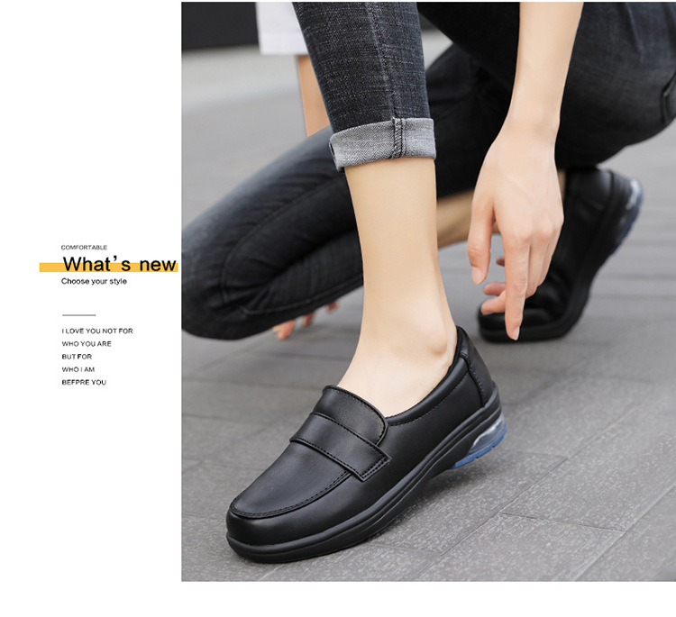 2020 spring/summer new nurse shoes women's white women's genuine leather shoes air cushion black work shoes soft back thick back small leather shoes undefined