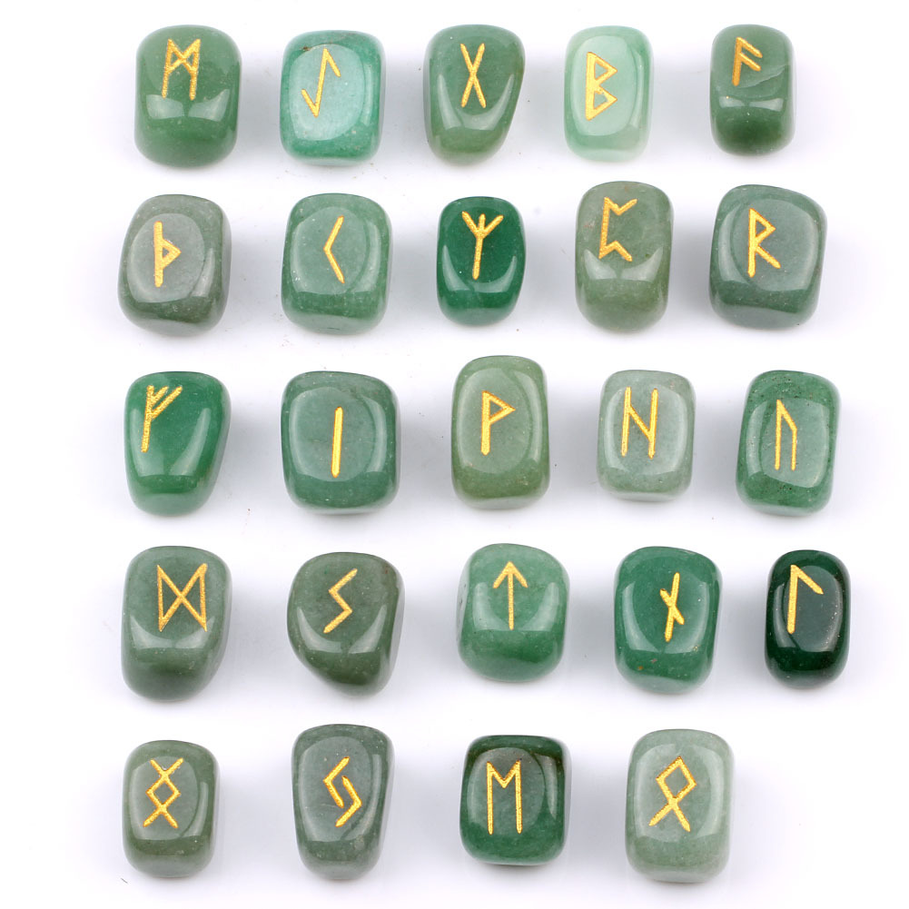 欧美卢恩符文字母配件 天然水晶紫晶黑曜 如尼文道具25个套装阿里巴巴