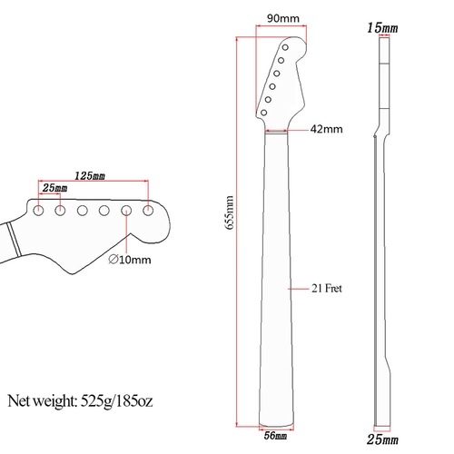 [Colored and glossy] 21st/22nd fret electric guitar neck Canadian maple handle integrated fingerboard for ST