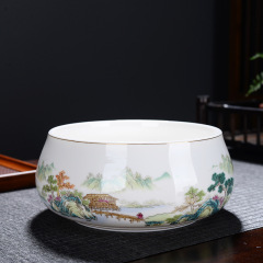 Gold-plated ramie jade high-temperature firing large size tea scoop single tea scoop without lid tea cup Gongfu tea set accessory