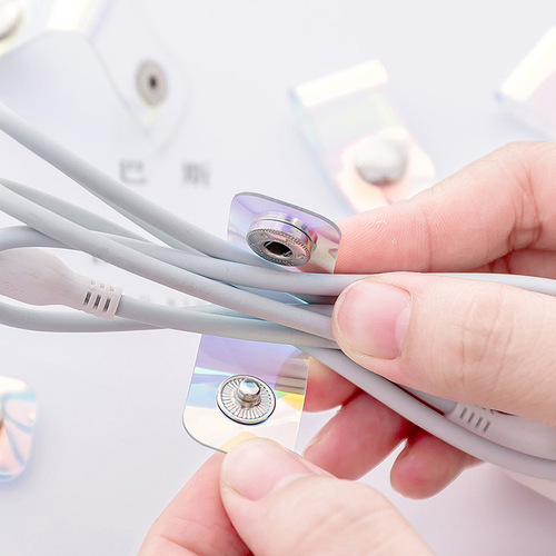 Personalized laser transparent cable winder Mini multi-functional organizer cable buckle PVC snap data cable headphone cable