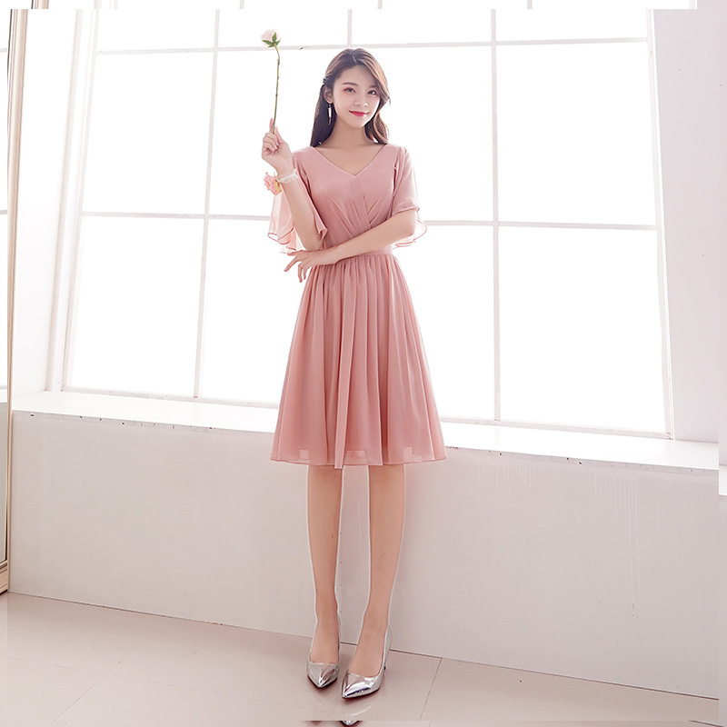 Bridesmaid Dress Wedding sister best friend Bridesmaid group evening dress  short pink graduation dress girl