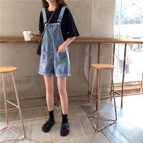 Spring Korean style pants, age-reducing Internet celebrity jeans, women's overalls, shorts, high-waist slimming straight pants, wide-leg pants