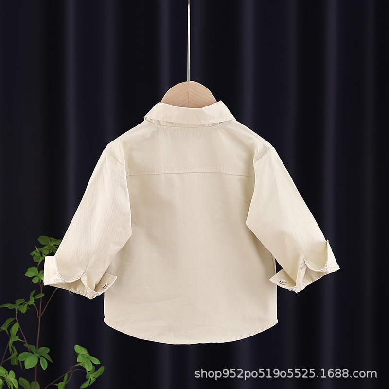 Nueva camisa para niños primavera y otoño camisa para niños de manga larga casual otoño ropa para niños delgada abrigo estilo occidental bebé color sólido