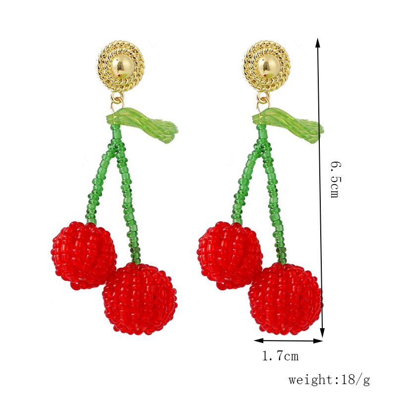 Fashion Cute  Creative Handmade Red Glass Rice Beads Cherry Earrings  Korean Personality Cute Fruit Earrings Jewelry Nihaojewelry Wholesale display picture 1