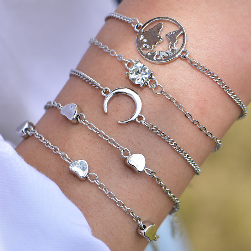 Conjunto De Pulsera De Luna En Forma De Corazón Chapado En Oro Simple De Múltiples Capas display picture 5