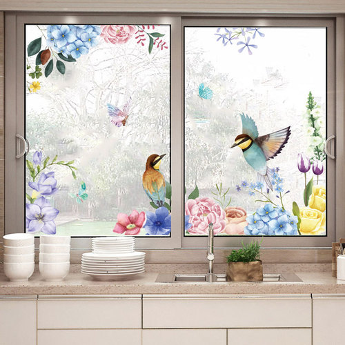 Inkjet ink flower and bird wall stickers glass stickers home interior decoration removable background stickers