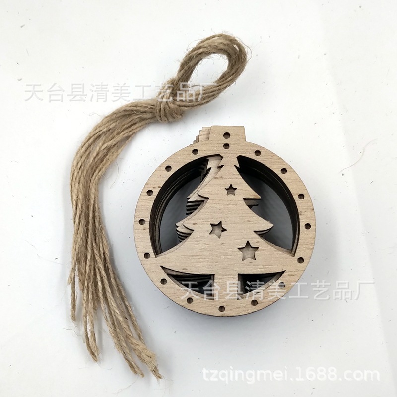 11 piezas de madera de paulownia de adornos navideños colgantes de dibujos animados creativos naturales 10 piezas en un paquete