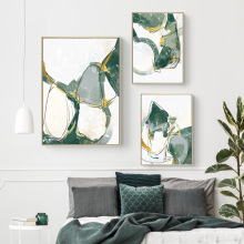 轻奢风现代手绘水彩抽象艺术祖母绿鎏金线条大理石客厅定制装饰画