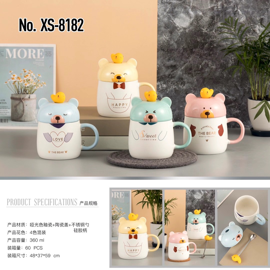 Estilo japonés creativo lindo personalidad oso taza con tapa cuchara regalo taza de café Oficina de dibujos animados taza de agua de cerámica