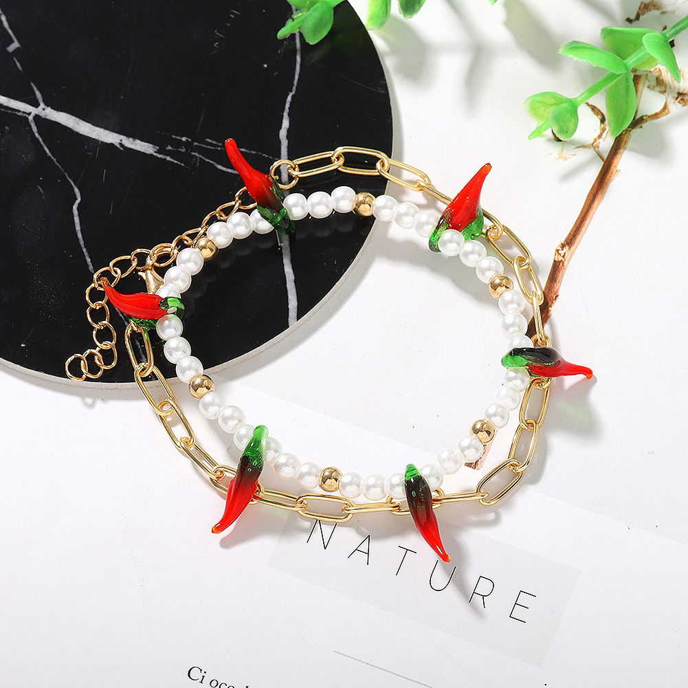 Fashion Multi-layer Pearl Pepper Chain Bracelet Trendy Personality Personalized Holiday Style Bracelet Wholesale Nihaojewelry display picture 7