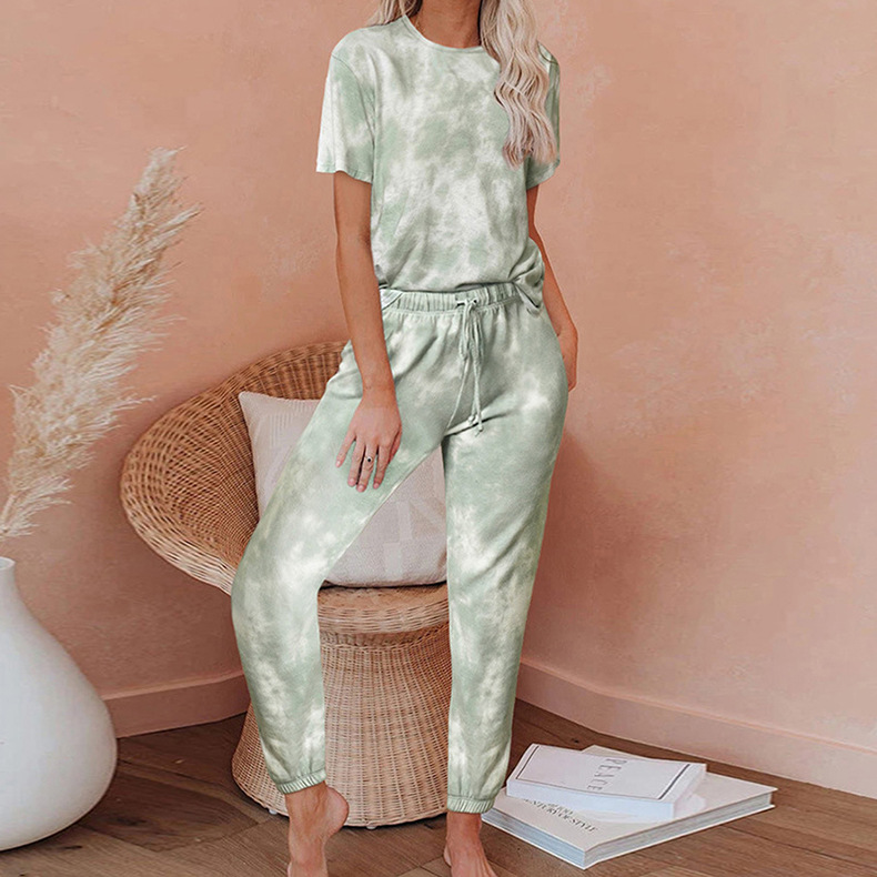 New hot style new women's short-sleeved gradient color printing tie-dye pajamas NSKX6239