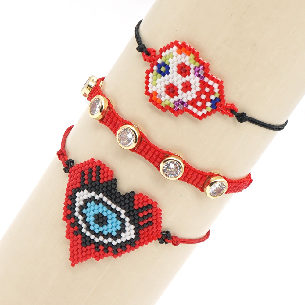 Pulsera Tejida Con Cuentas De Arroz Miyuki Estilo Hip Hop Marea Pulsera De Calavera De Diamantes display picture 2