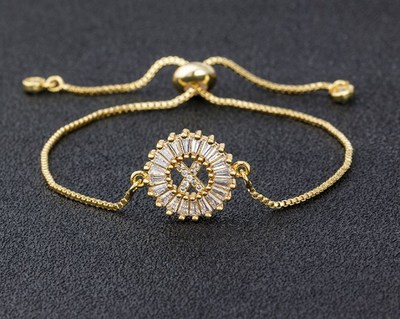 A-Z货源伸缩链字母可定制手串 铜镶锆石颜色留言手链 四色可选|ms