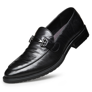 男鞋山羊皮男士婚鞋真皮正装皮鞋男尖头黑色一脚蹬商务休闲皮鞋男