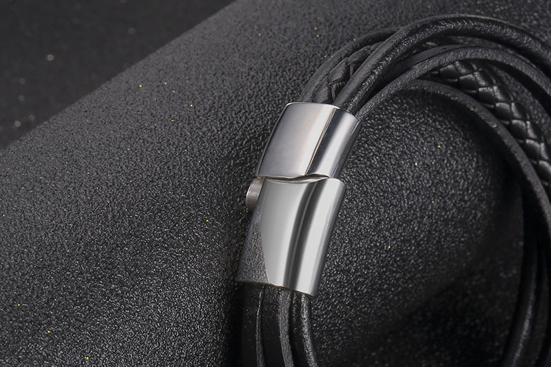 menu0027s multi-layer titanium steel handmade leather braided bracelet