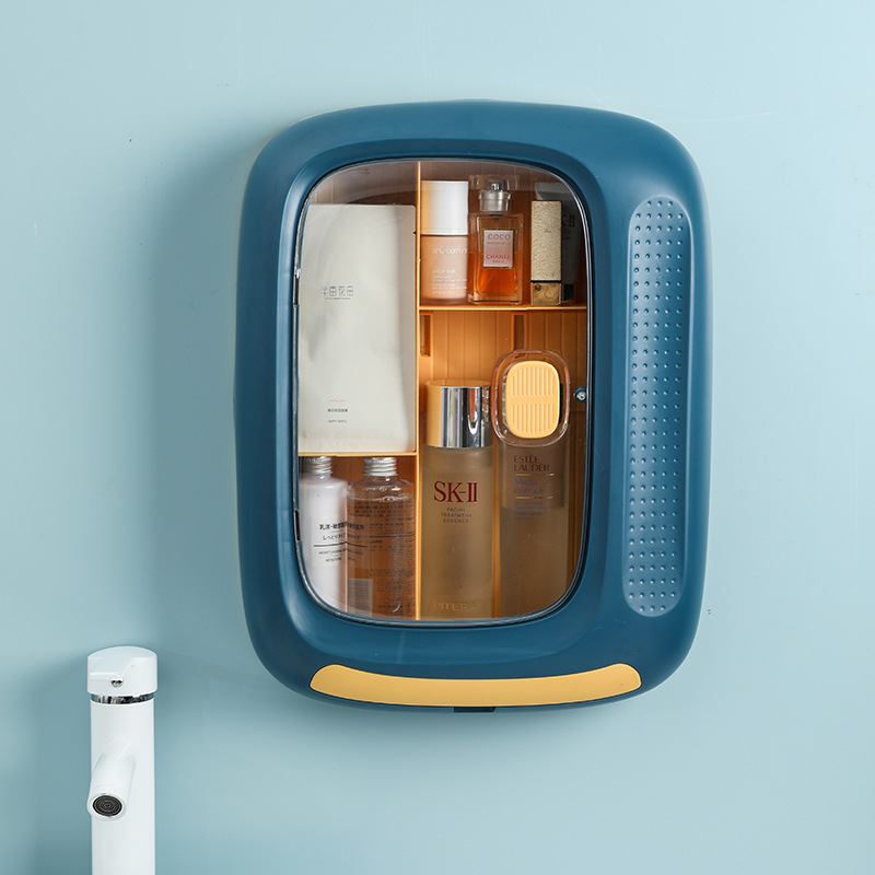 化妆品收纳盒挂墙式免打孔大容量护肤品置物架防尘防水收纳化妆架|ms