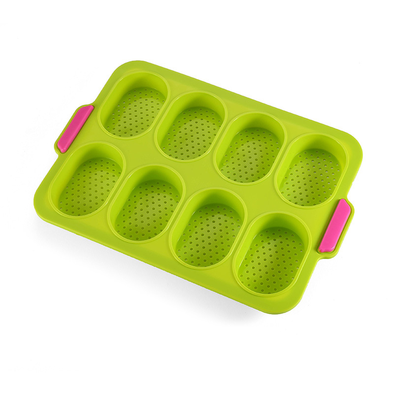 硅胶8格椭圆法棍蛋糕模具法式DIY小面包烤盘模具不粘烘焙工具|ms