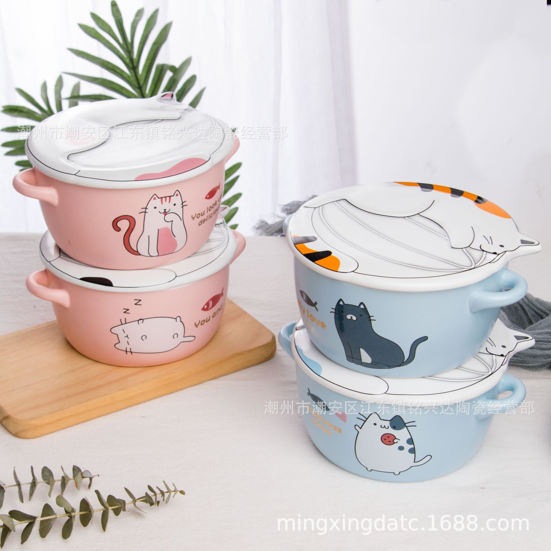 Cute kitten ceramic instant noodle bowl...