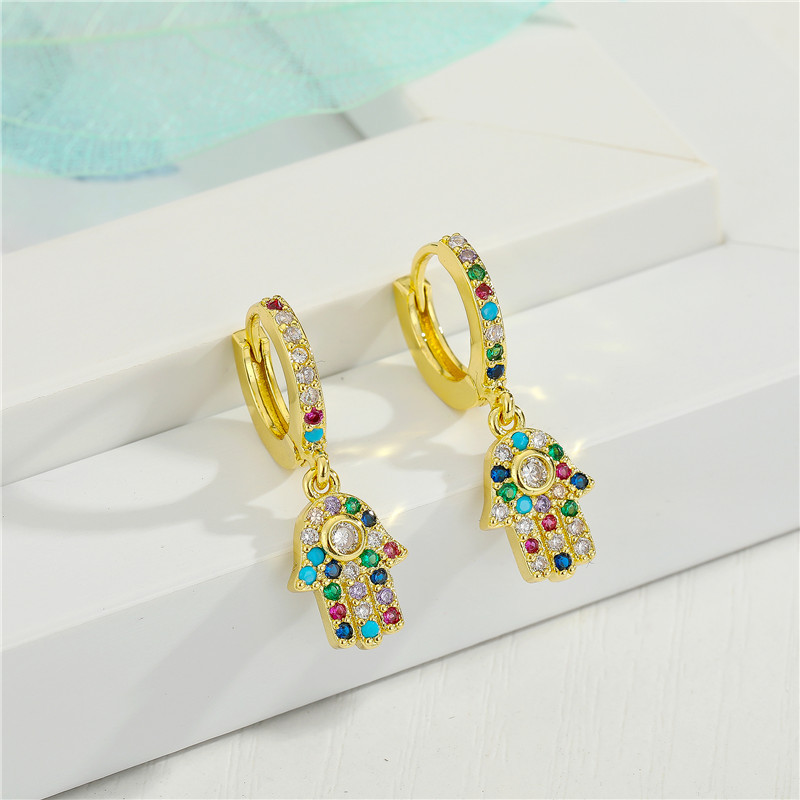 Fashion microinlaid love color zircon palm exquisite diamondset eyes tassel small copper earringspicture3