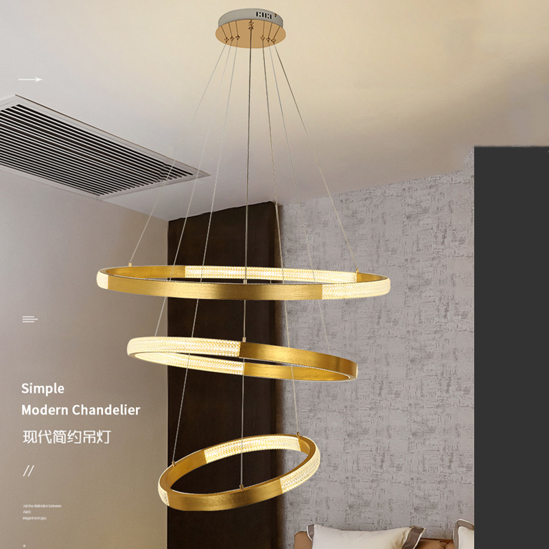 吊灯现代圆形简约金色30CM圆形吊灯设计师样版房压克力客厅餐厅灯|ms