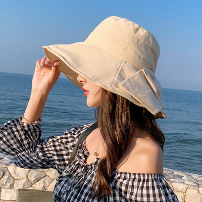 帽子女夏天韩版大蝶布帽 渔夫帽日系文艺软妹防晒防紫外线遮阳帽
