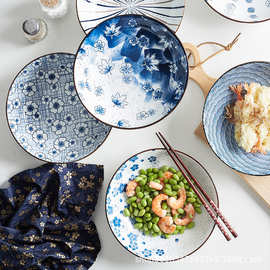 日式复古高脚碗家用防烫陶瓷饭碗日式餐具组合吃饭碗盘碟子可定制