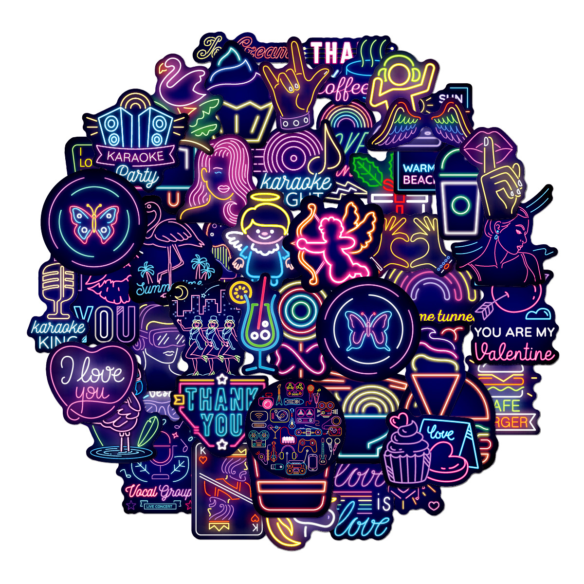 30g Weight 50 Neon Graffiti Stickers Personalized Cartoon Creative Motorcycle Computer Skateboard Trolley Case Luggage Stickers