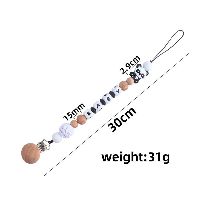 Nombre del bebé personalizable Panda chupete cadena Bebé haya chupete clip de dibujos animados Panda cuentas de silicona juguete mordedor