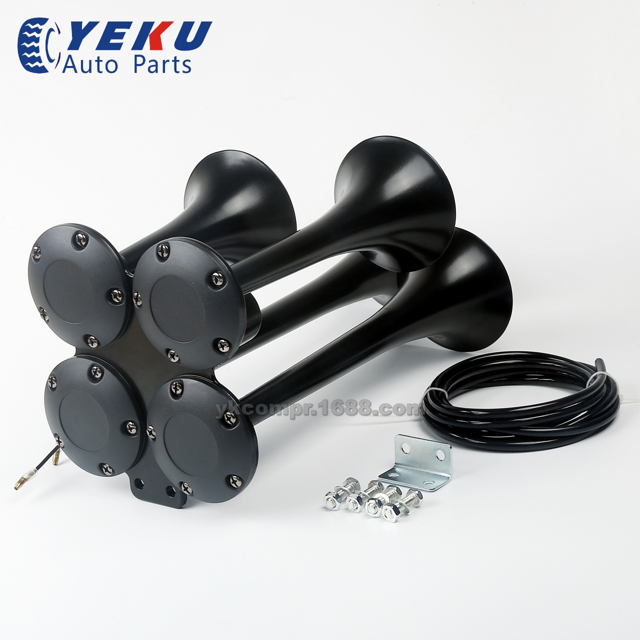 四管黑色电动气喇叭12V150db货车喇叭.jpg