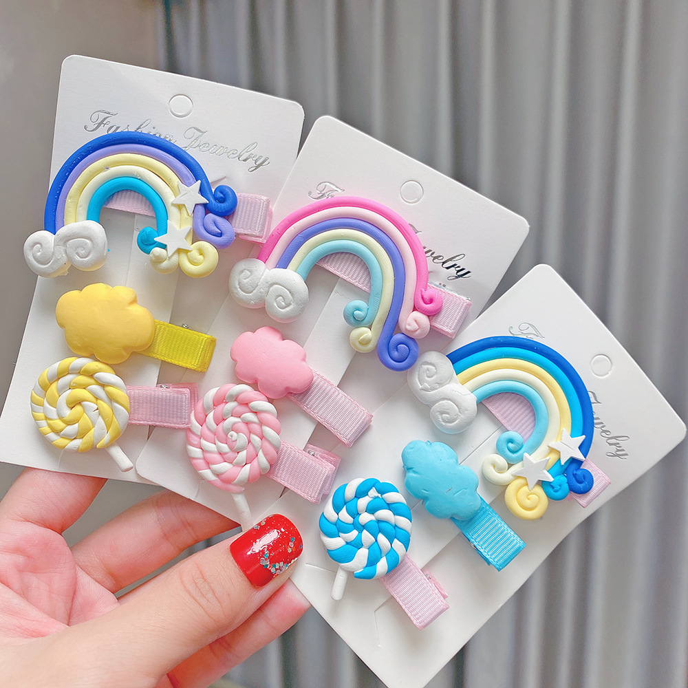 Cartoon Rainbow Candy Color Three-piece Hair Clip Set display picture 1