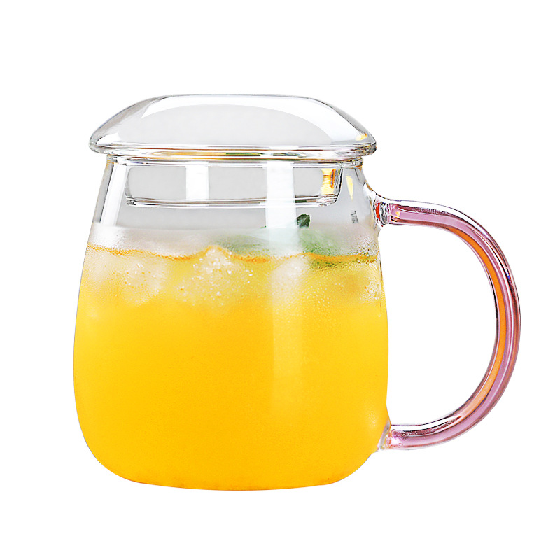 Taza de agua de vidrio de borosilicato lindo simple taza de setas mango de color con tapa de vidrio de oficina en casa taza de una sola capa
