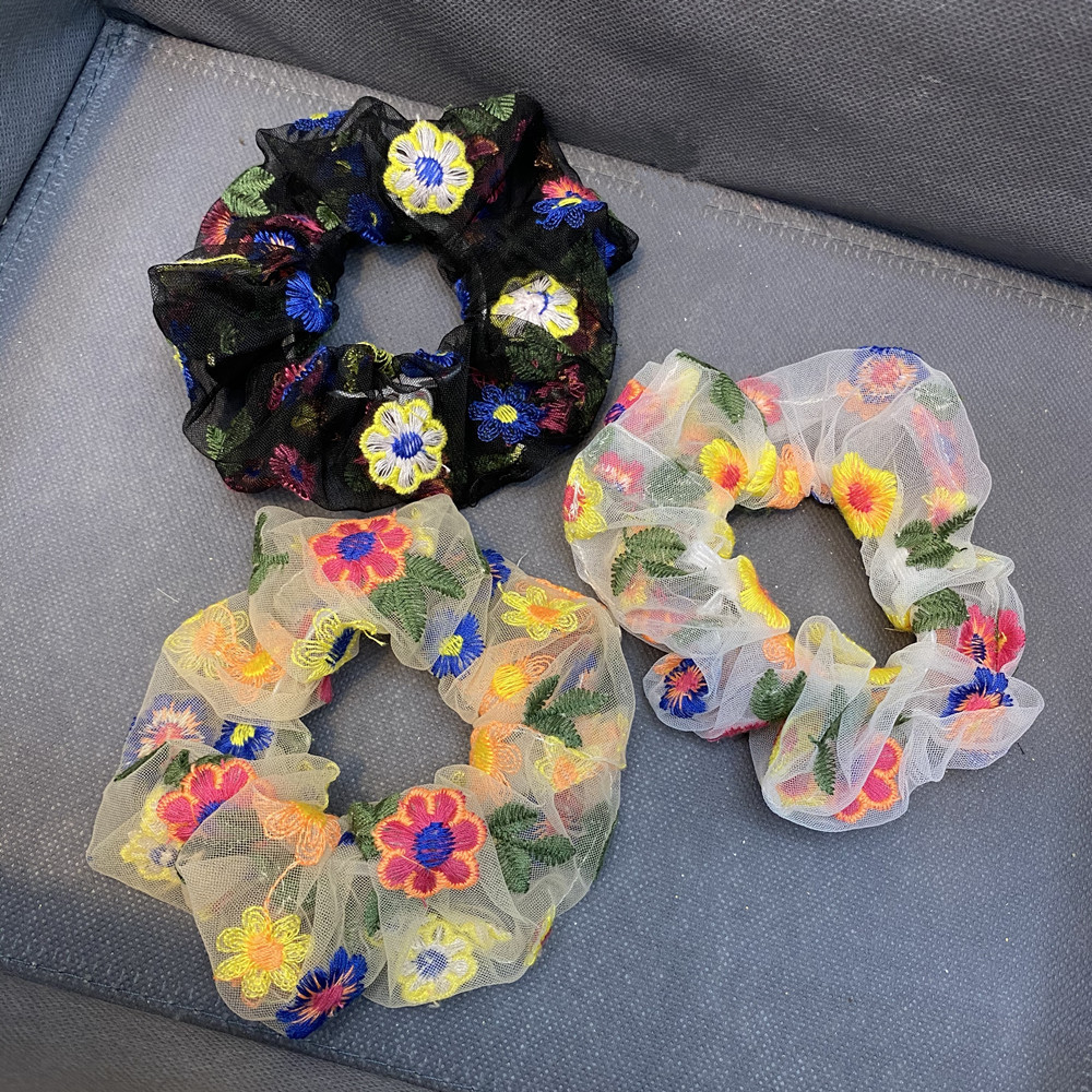 Flower Embroidery Mesh Hair Scrunchies display picture 4