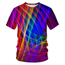 夏季潮流Striped lattice 条纹格子3D数码彩印男士短袖T恤