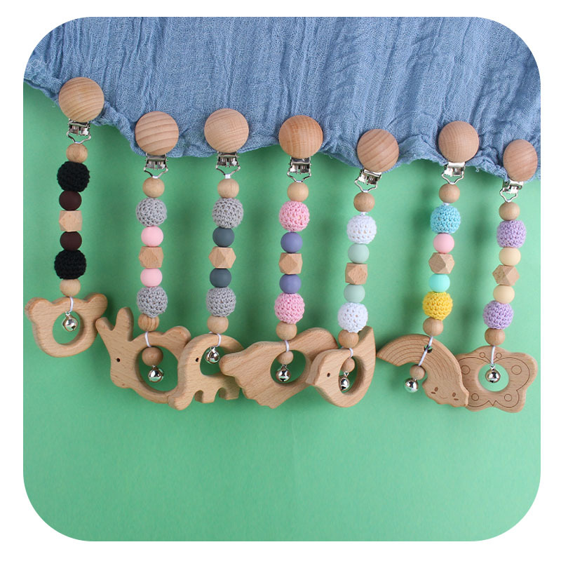 Bebé DIY creativo de la historieta haya animal juguete mordedor nuevo pequeños pies de silicona perlas teether palo cadena del pezón