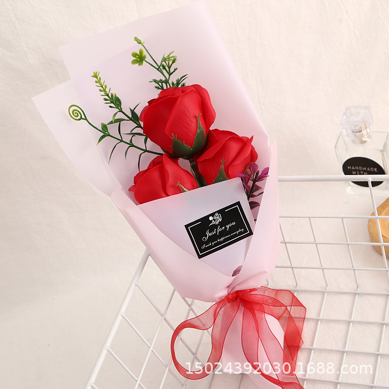 百搭香皂花花束3朵玫瑰花红色创意礼品母亲节仿真肥皂花七夕礼物 阿里巴巴