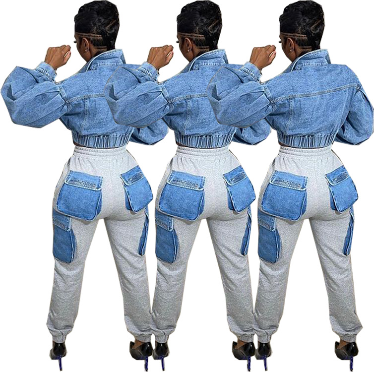 Ropa de mujer Mono vaquero de cintura alta con bolsillos grandes y estilo urbano para mujer_voghion.com