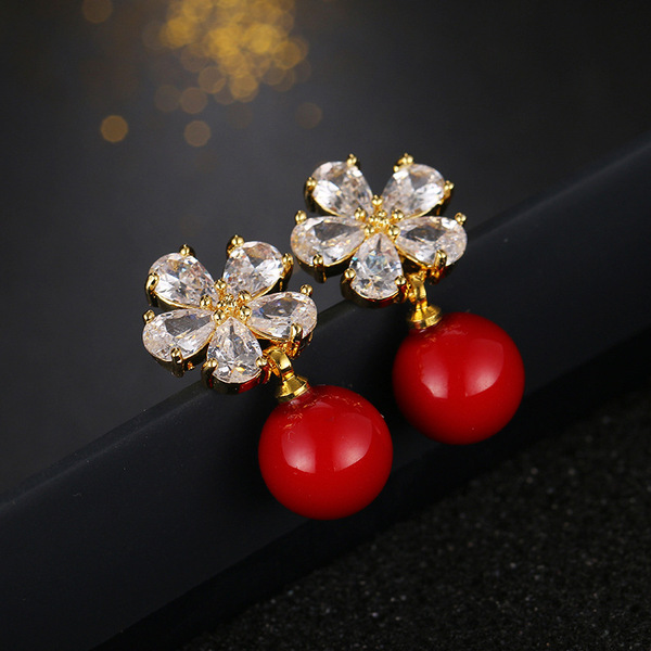 Cute fashionable elegant earrings pearl with zircon