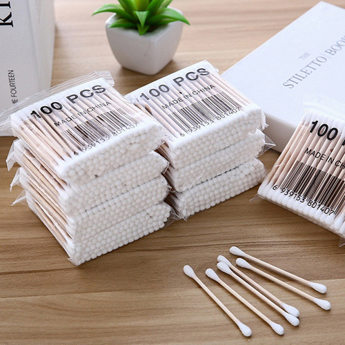 100 bags of disposable double-ended cotton swabs for cleaning ears, baseball makeup remover, cotton swabs