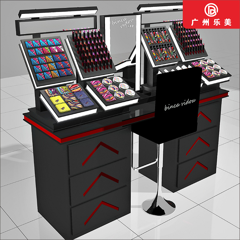 高端时尚彩妆柜商场护肤品中岛柜高柜发光陈列柜厂家定制专业设计