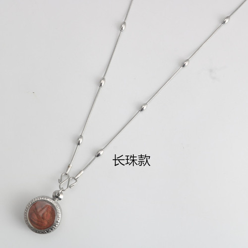 Guan Gong Guanyin Buddha Amulet Chain Necklace Stainless Steel Thai Buddha Coin Chain Round Snake Clasp Round Bead Chain Titanium Steel Unisex Necklace