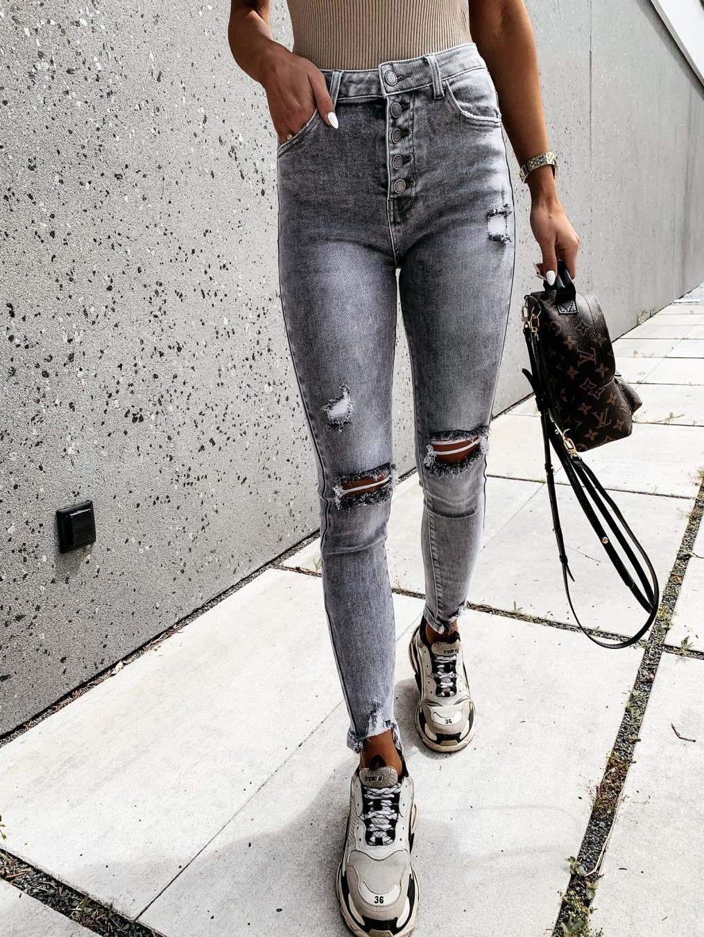 High Waist Ripped Slim Jeans NSYF3625